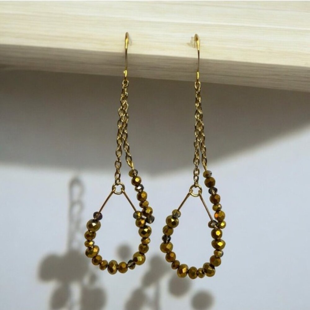 Handmade Bronze Crystal Beaded Dangle Earrings